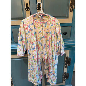 Women's Cabernet Pajama Set L White Blue Floral Dragonfly Print